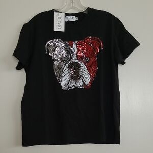 NWT! Black Sequin Bulldog T-Shirt